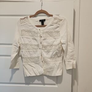 White House Black Market  White Lace Cardigan size med
